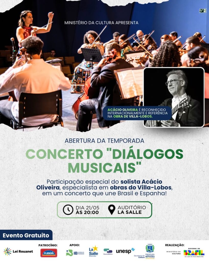 Participe do concerto Diálogos Musicais em Botucatu com entrada gratuita. Celebre a obra de Villa-Lobos com Acácio Oliveira. Saiba mais!